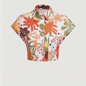 SHEIN Multicolor Floral Button Down Crop Top